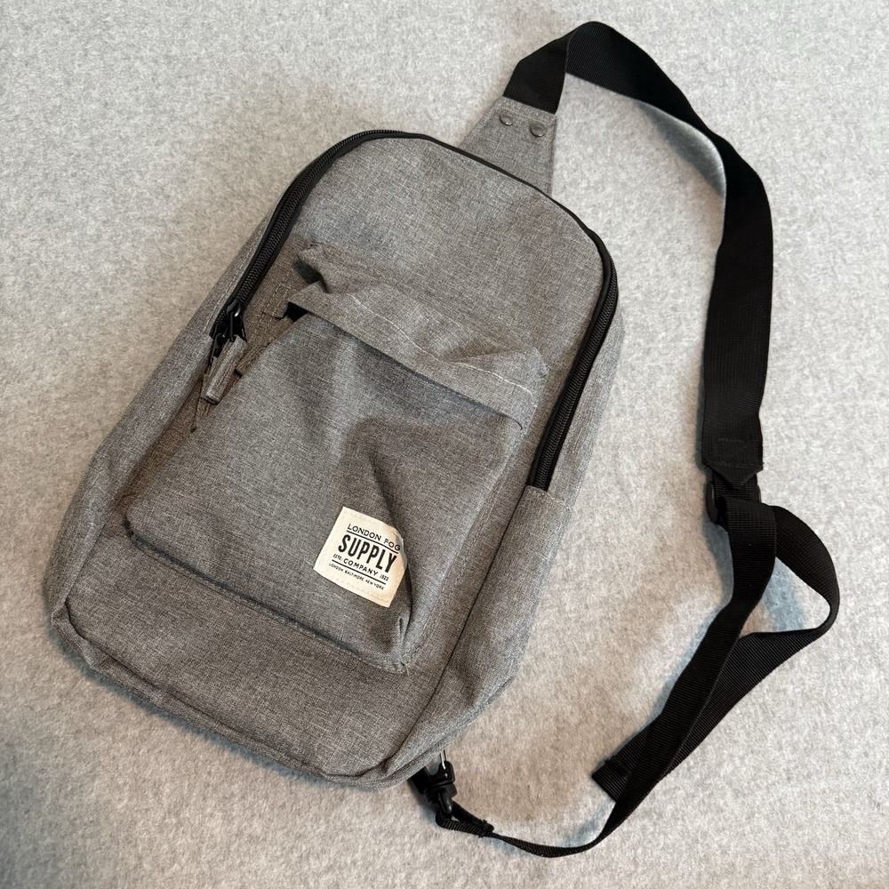 London Fog Supply Co. Canvas Grey Sling Bag Travel Daypack Backpack Luggage